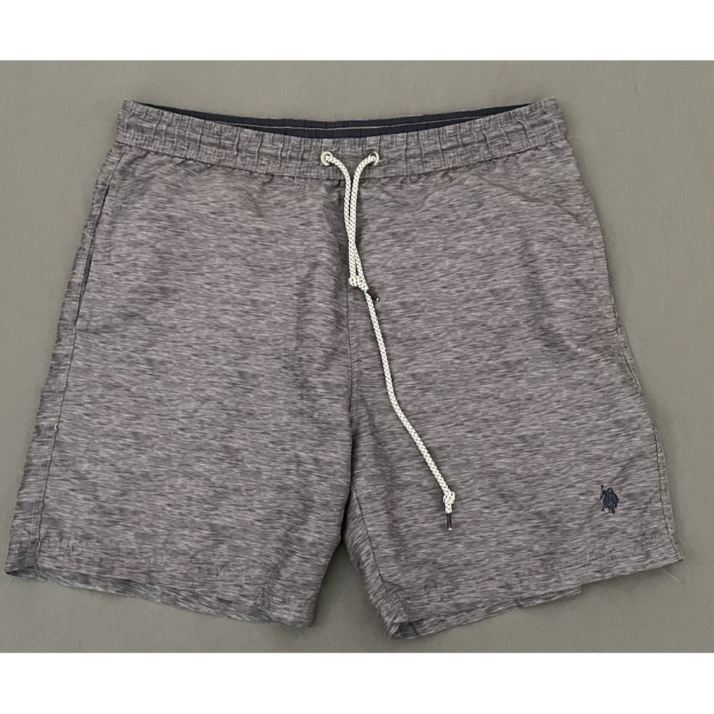 US Polo Assn Mens Swim Trunk Size Medium Gray Drawstring Waist Lined W/‎ Pockets
